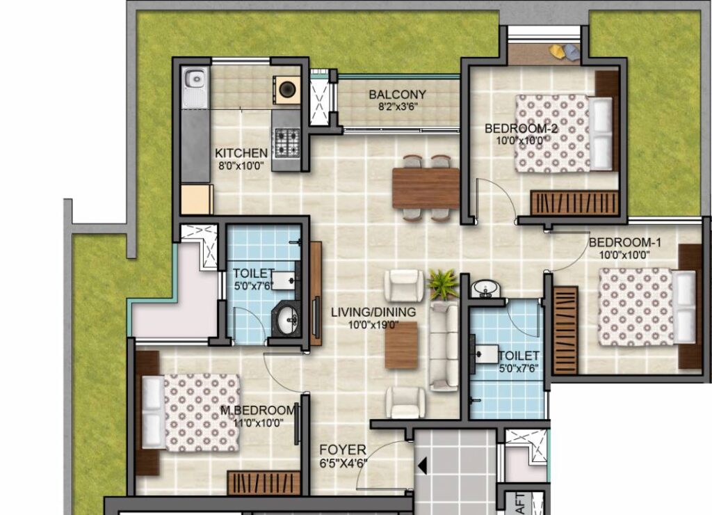 Bollineni Zion Floor Plan 2 BHK 1080 Sqft