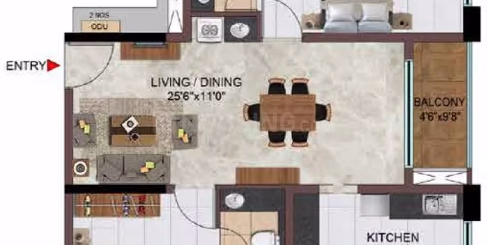 1015 Sqft 2 BHK Floor Plan