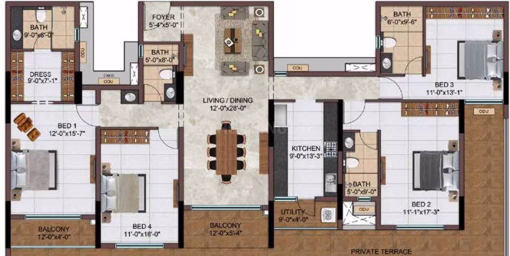 2573 Sqft 4 BHK Floor Plan