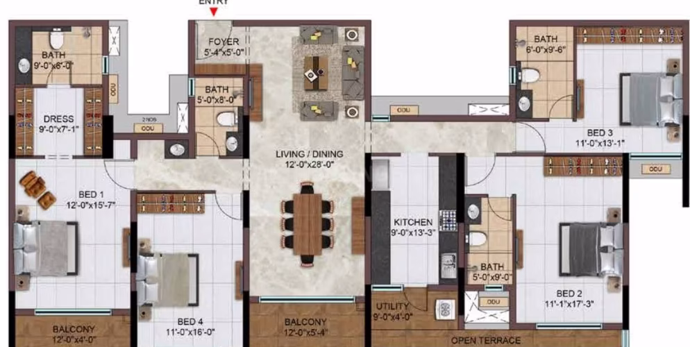2579 Sqft 4 BHK Floor Plan