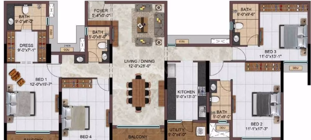 2579 Sqft 4 BHK Floor Plan