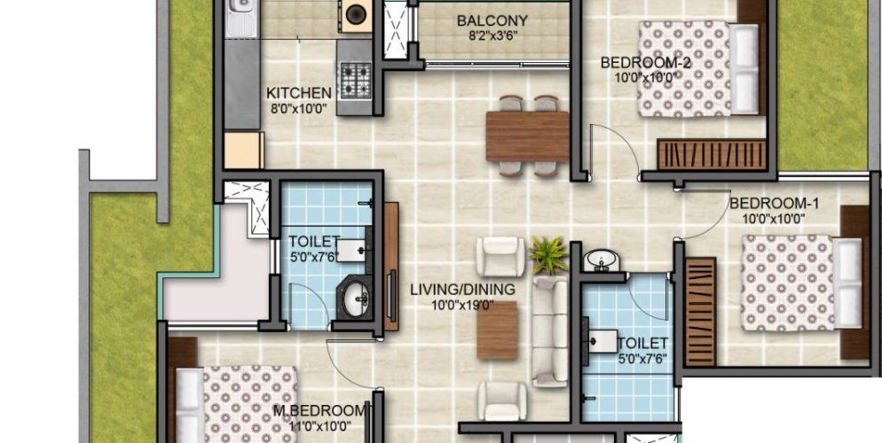 Bollineni Zion Floor Plan 2 BHK 1080 Sqft