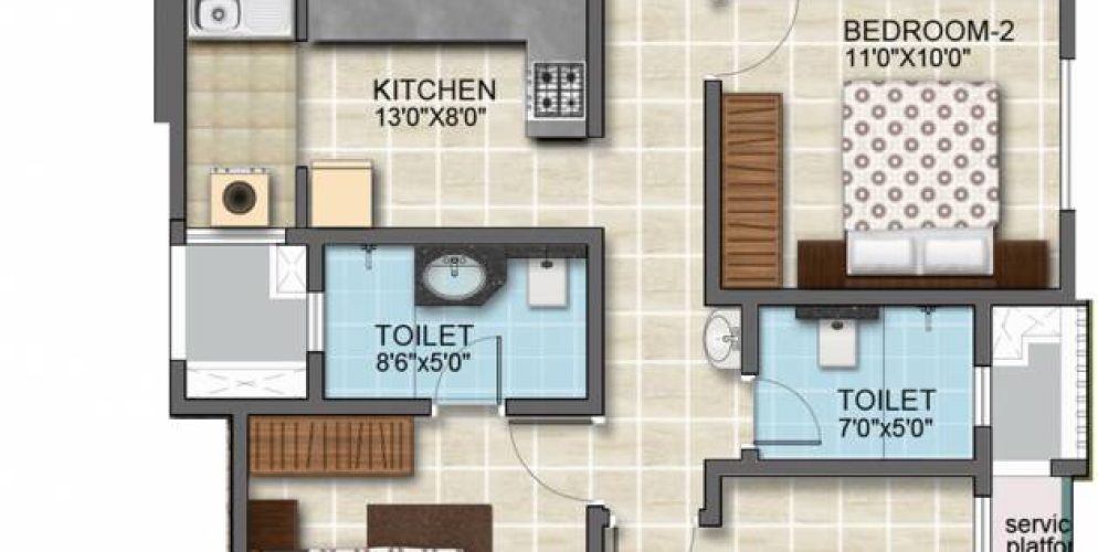 Bollineni Zion Floor Plan 2 BHK 1310 Sqft