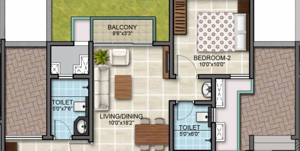 Bollineni Zion Floor Plan 2 BHK 910 Sqft
