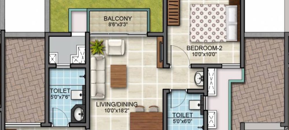 Bollineni Zion Floor Plan 2 BHK 910 Sqft