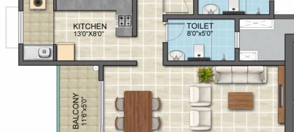 Bollineni Zion Floor Plan 3 BHK 1535 Sqft
