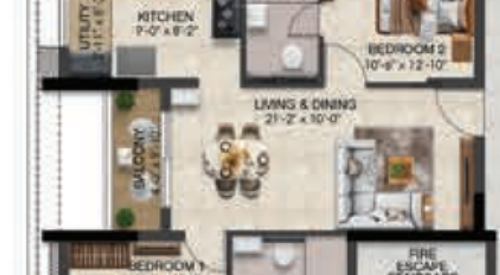 Solitaire floor plan 2bhk 1055 Sqft