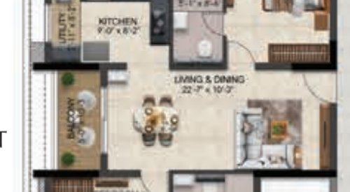 Solitaire floor plan 2bhk 1146 Sqft