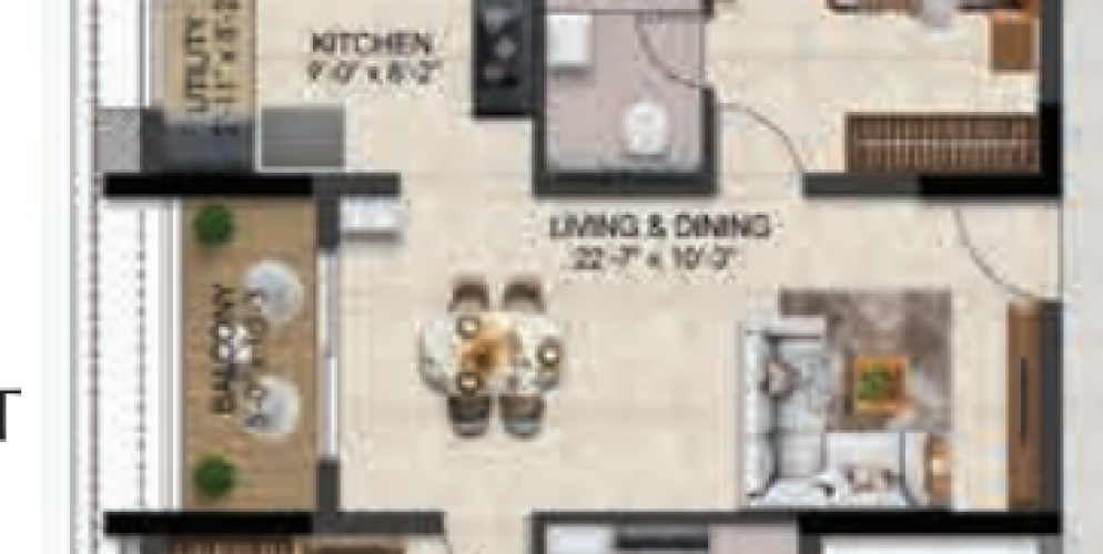 Solitaire floor plan 2bhk 1146 Sqft