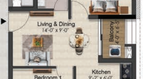 Solitaire floor plan 2bhk 658 Sqft