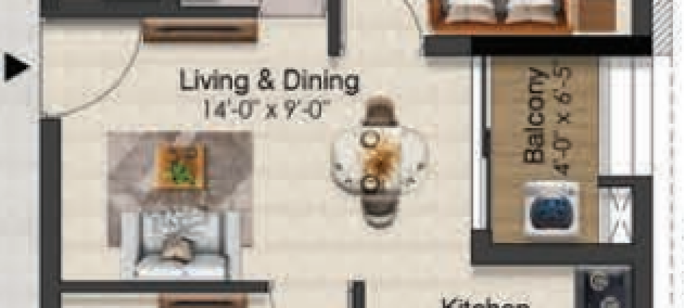 Solitaire floor plan 2bhk 658 Sqft