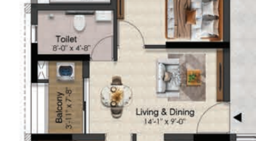 Solitaire floor plan 2bhk 699Sqft