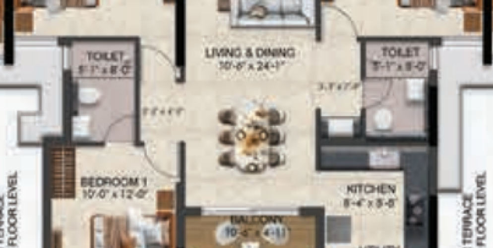Solitaire floor plan 3bhk 1412 Sqft
