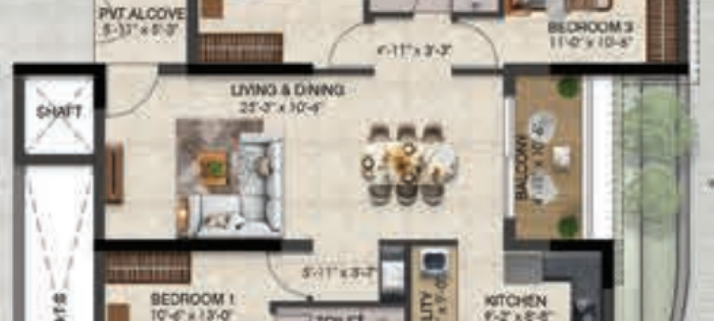 Solitaire floor plan 3bhk 1504 Sqft