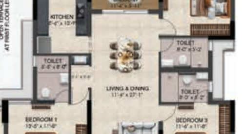 Solitaire floor plan 3bhk 1615 Sqft