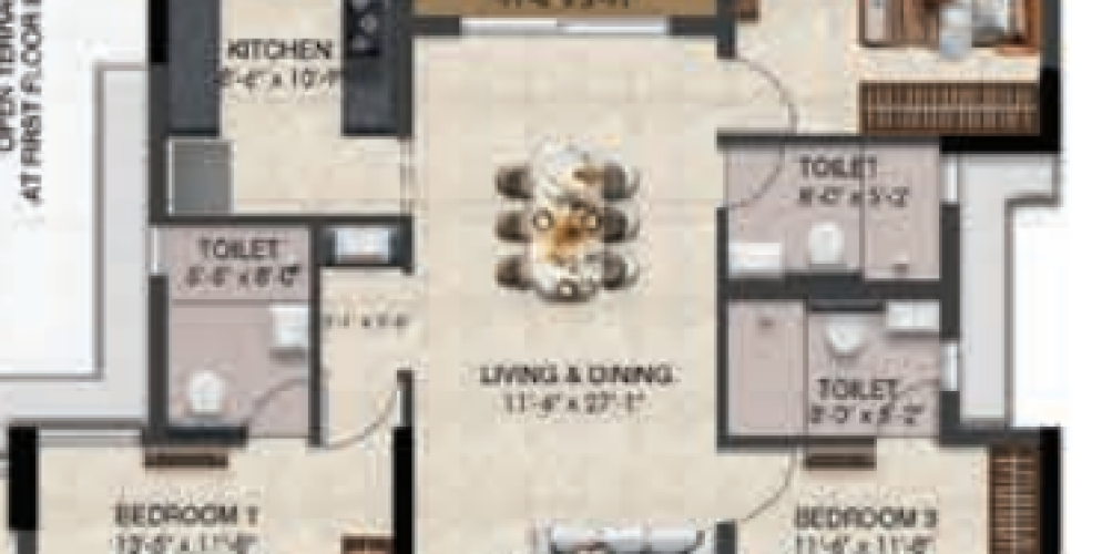 Solitaire floor plan 3bhk 1615 Sqft
