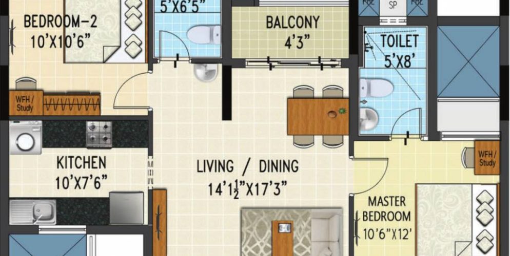 prosper floor plan 2bhk 1063 Sqft