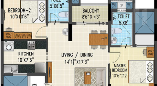 prosper floor plan 2bhk 1073 Sqft