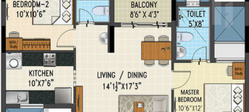 prosper floor plan 2bhk 1073 Sqft