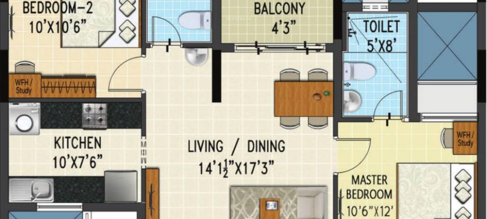 prosper floor plan 3bhk 1061 Sqft
