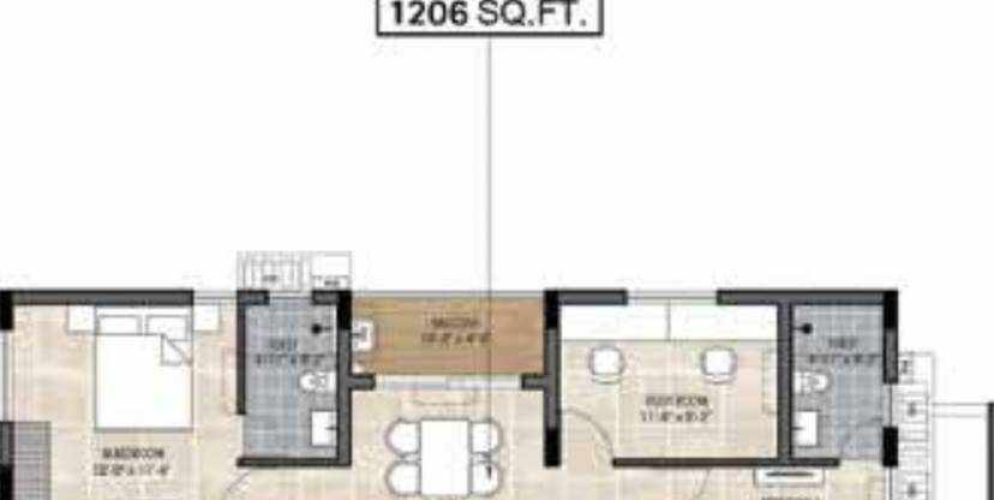 the edge floor plan 2bhk 1206 Sqft