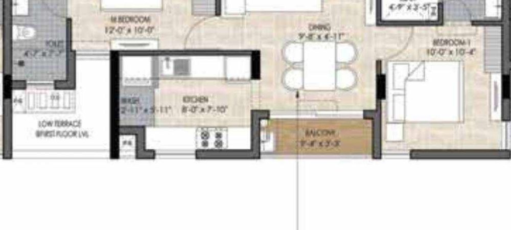 the edge floor plan 2bhk 880 Sqft