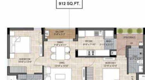 the edge floor plan 2bhk 912 Sqft