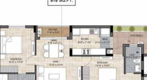 the edge floor plan 2bhk 918 Sqft