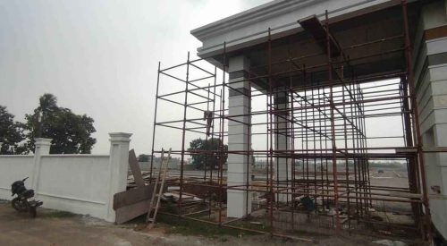 a building under construction with scaffolding